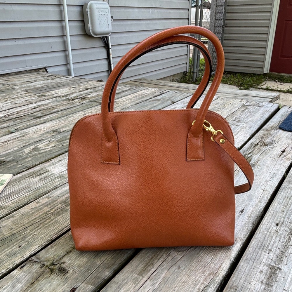 Focus Paris Cognac Brown Leather Satchel Crossbody Bag Made in France